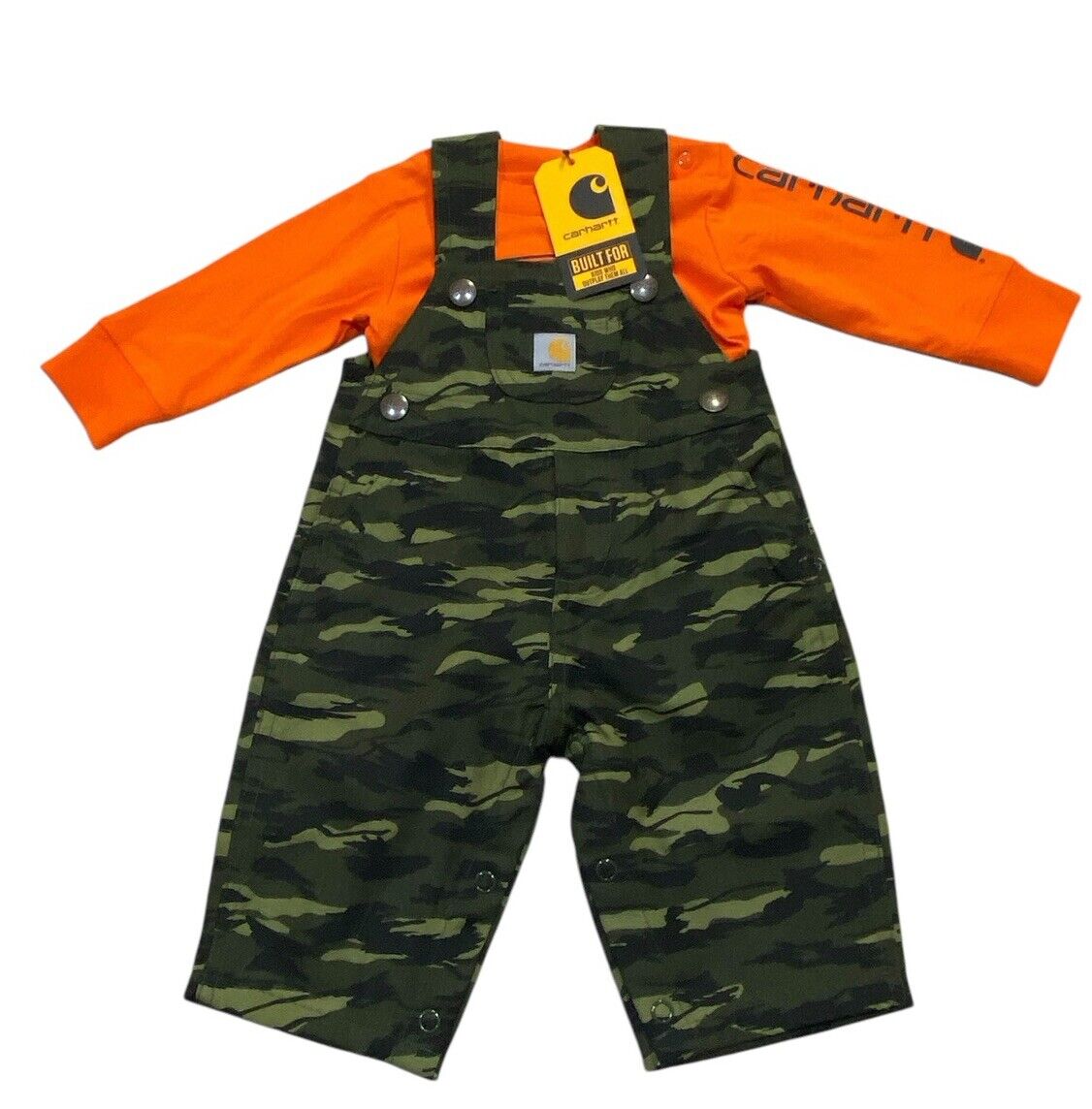 Carhartt Long Sleeve T Shirt Canvas Print Overalls Dog Camo Orange 3M Months