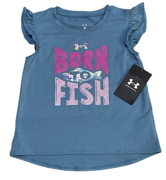 Under Armour UA Born To Fish Girl Shirt 3T Blue Pink