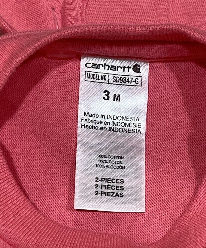 Carhartt Overall Set With Bib Pink Long Sleeve 18M Baby Infant