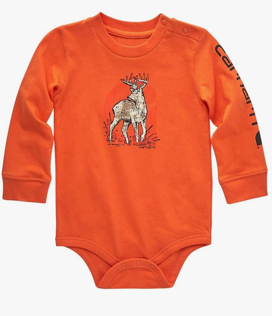 Cathartt Long Sleeve Infant Bodysuit Deer Orange 12M Months New With Tags