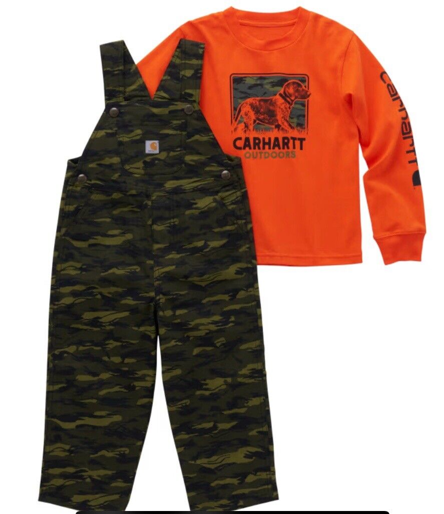 Carhartt Long Sleeve T Shirt Canvas Print Overalls Dog Camo Orange 3M Months